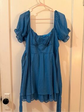 B. Darlin Blue Puff-Sleeve Mini Dress